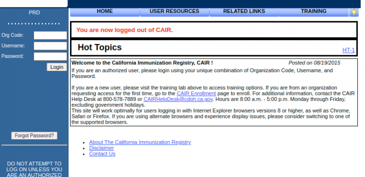 Scc CAIR Portal Login