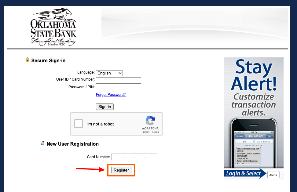 oklahoma state bank transcard register