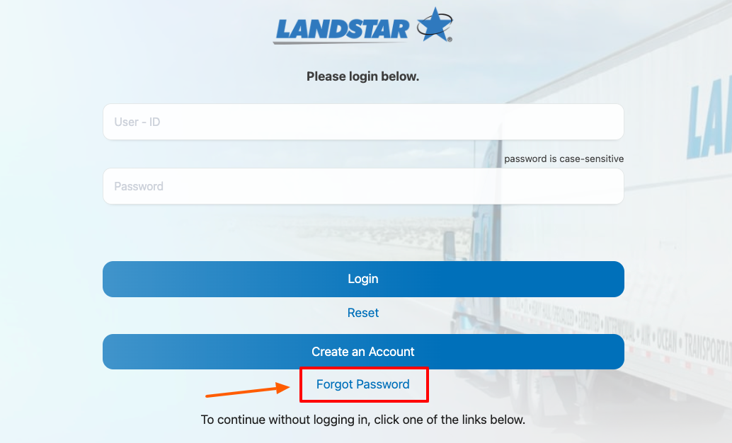 landstar forgot password page