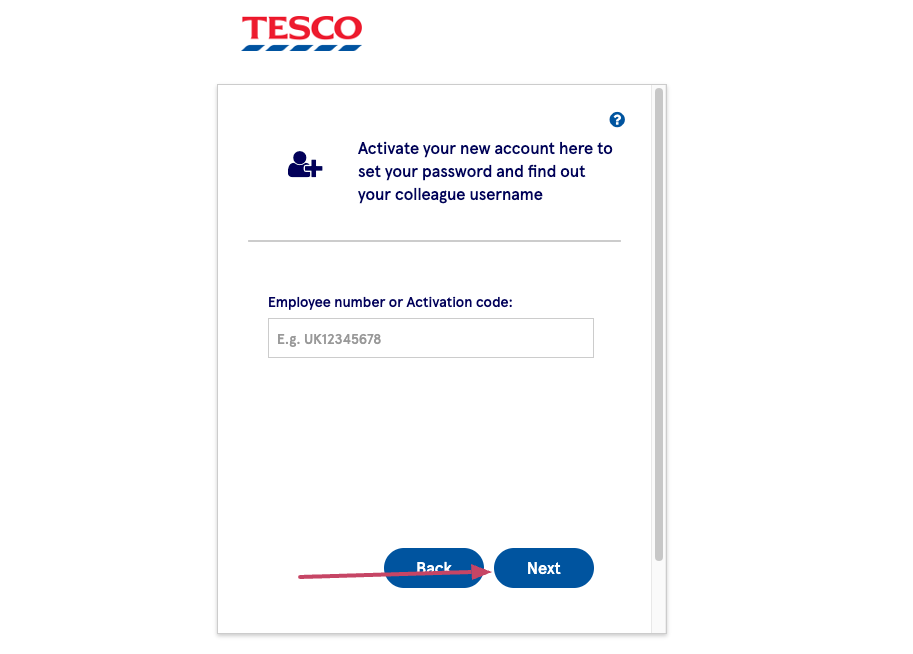 Tesco eLearning create account page