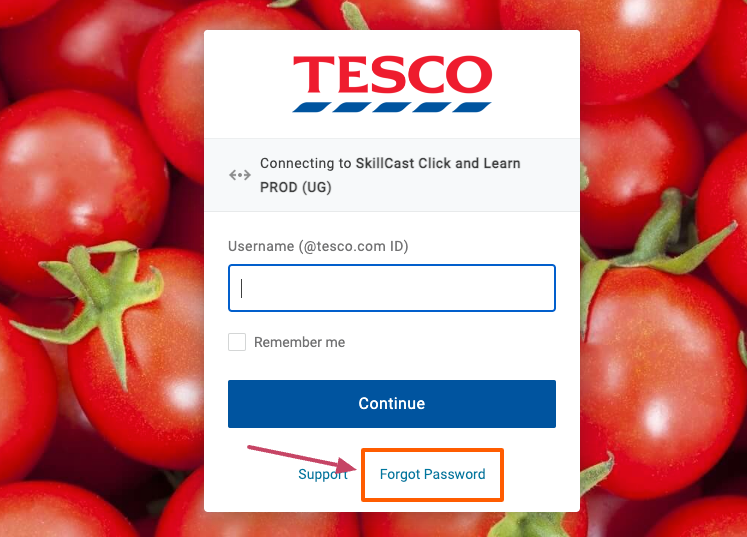 tesco e-learning forgot password page